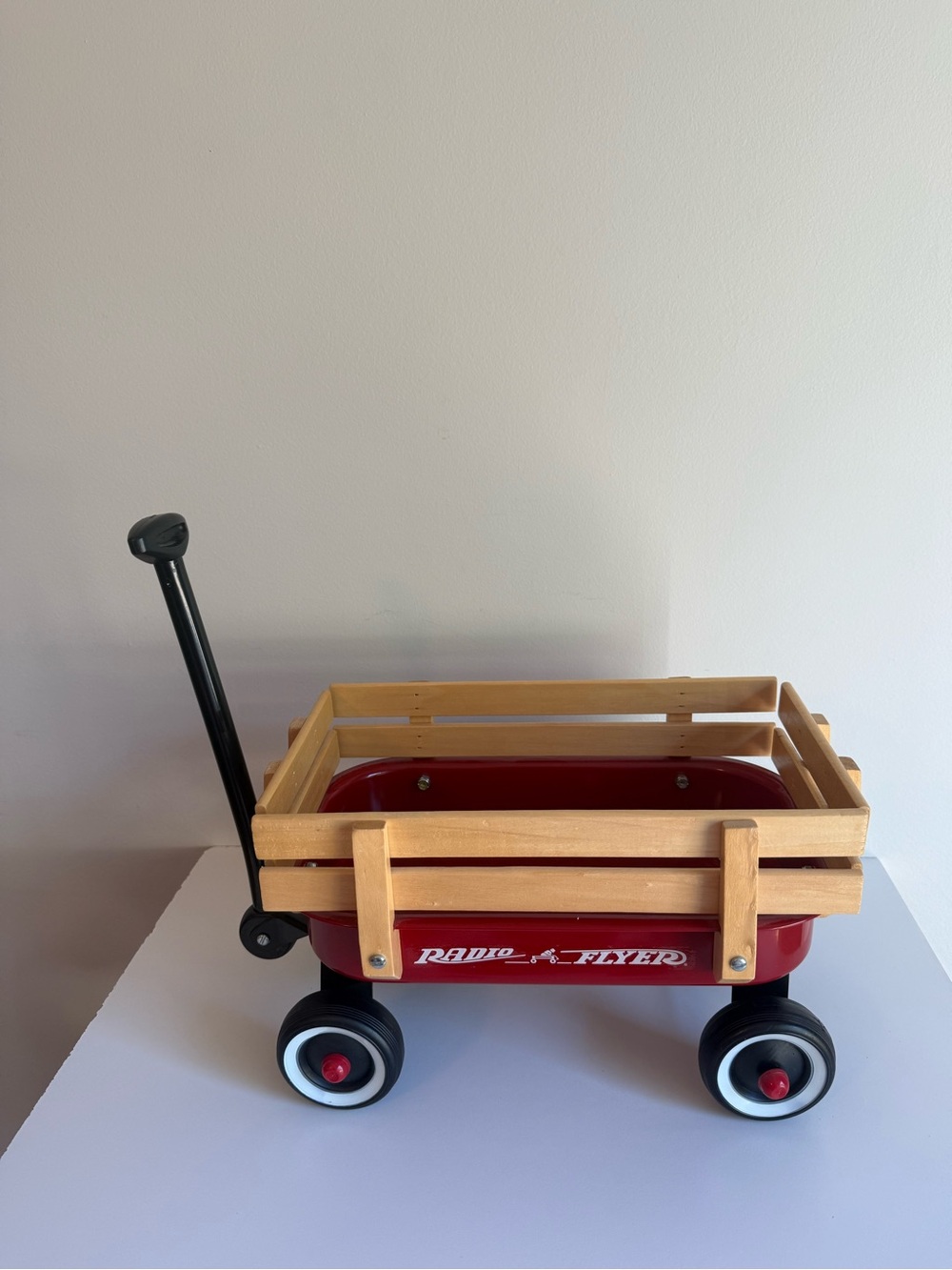 Radio Flyer Mini Red Wagon Wood Sides Metal Body Display Toy 16” Decor Gift